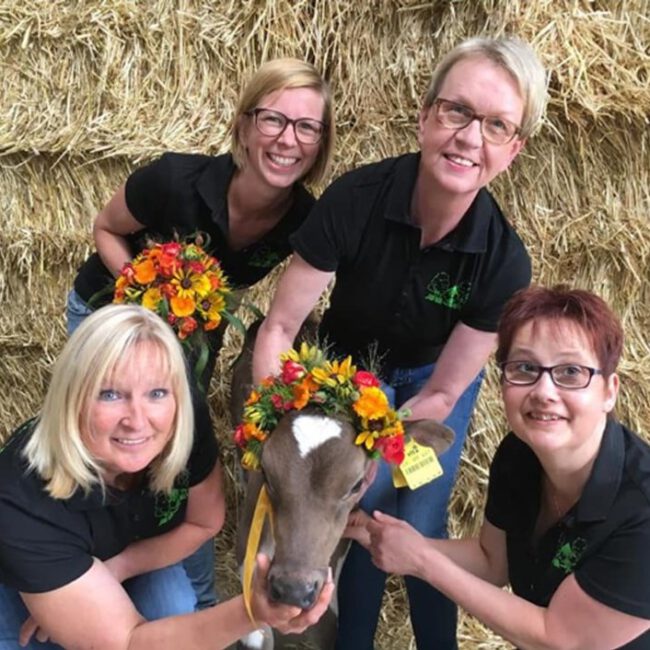 Team des Hof Kolkmeier mit einem Kalb